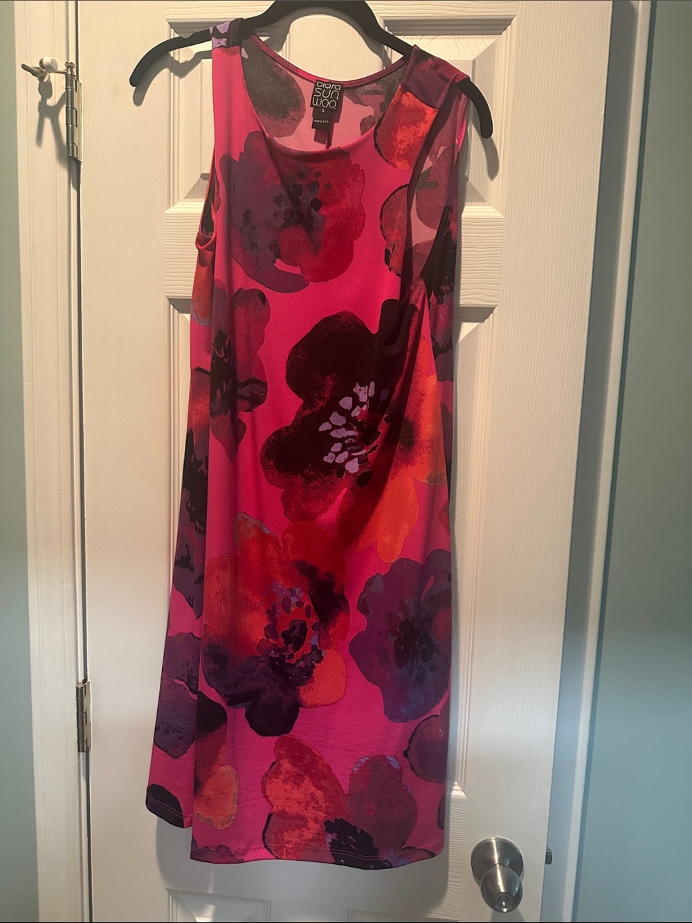 CLARA SUNWOO Pink Floral Sleeveless Mini Dress with Purple Accents
